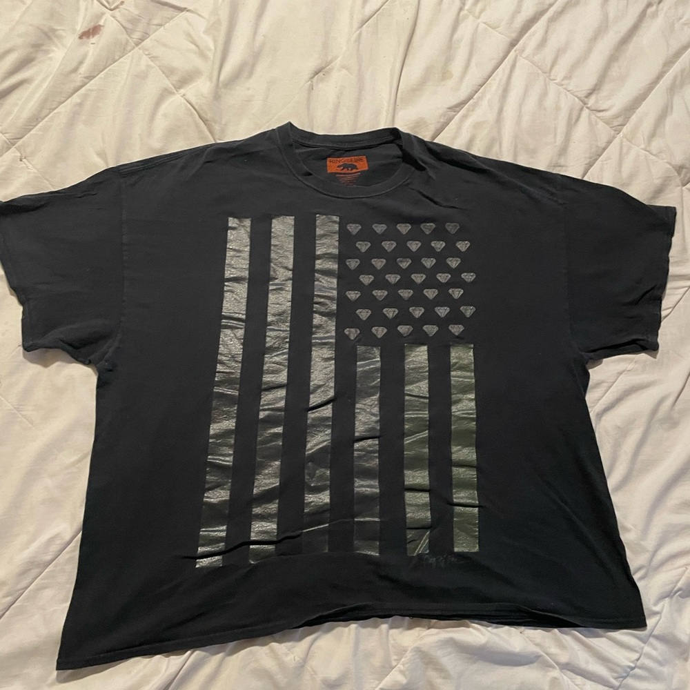 Ring of Fire Black and Silver Distressed Flag Tee
